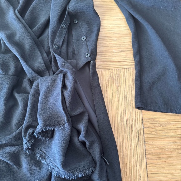 BA&SH XS Melinda Black Puff Sleeve Mini Dress Ruffle V Neck - Picture 5 of 9